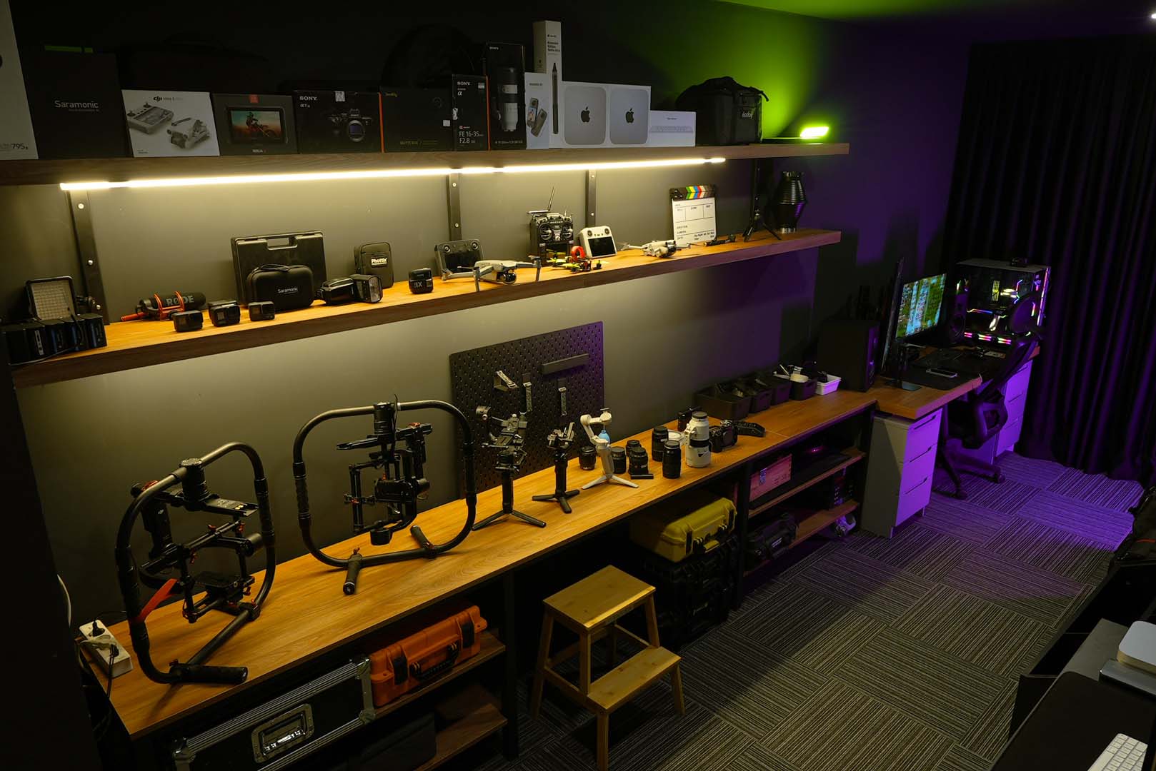W'Key equipment room with cameras, gimbals and drones